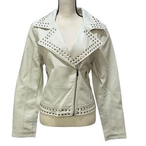 NY&Co Faux-Leather V-Neckline Studded Jacket